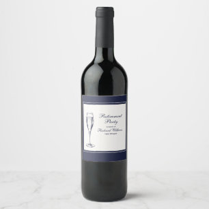 Etiqueta Para Botella De Vino Elegante Jubilación Formal Oscura Bleu Blanca