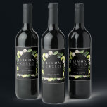 Etiqueta Para Botella De Vino Elegante laboratorio botánico de lémones marco Lim<br><div class="desc">Elegante limones botánicos acuarelas,  hojas y arcos de flores,  etiqueta de bebida limoncello de color negro clásico. Líneas de plantilla para sus nombres y fecha de evento.</div>