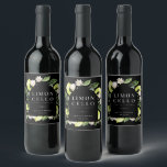 Etiqueta Para Botella De Vino Elegante laboratorio botánico de lémones marco Lim<br><div class="desc">Elegante limones botánicos acuarelas,  hojas y arcos de flores,  etiqueta de bebida limoncello de color negro clásico. Líneas de plantilla para sus nombres y fecha de evento.</div>