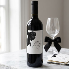 Etiqueta Para Botella De Vino Elegante lazo negro Brindis por los cuarenta