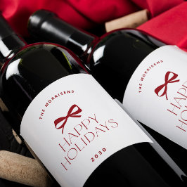 Etiqueta Para Botella De Vino Elegante lazo rojo moderno de Navidad festivo