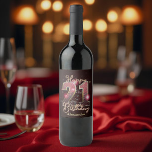 Etiqueta Para Botella De Vino Elegante lujo Sparkly Gold y 21 cumpleaños rosado