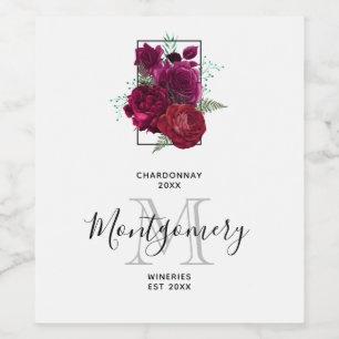 Etiqueta Para Botella De Vino Elegante Magenta Rosa Floral Vino Bouquet