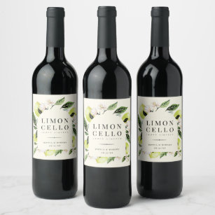 Etiqueta Para Botella De Vino Elegante marco botánico Limoncello