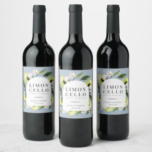 Etiqueta Para Botella De Vino Elegante marco de limones botánicos para vino Limo