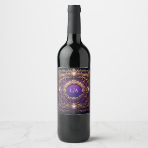Etiqueta Para Botella De Vino Elegante marco dorado con perlas