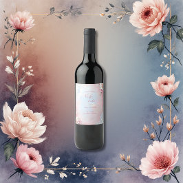 Etiqueta Para Botella De Vino Elegante Marco floral rosado boda suave paño brill