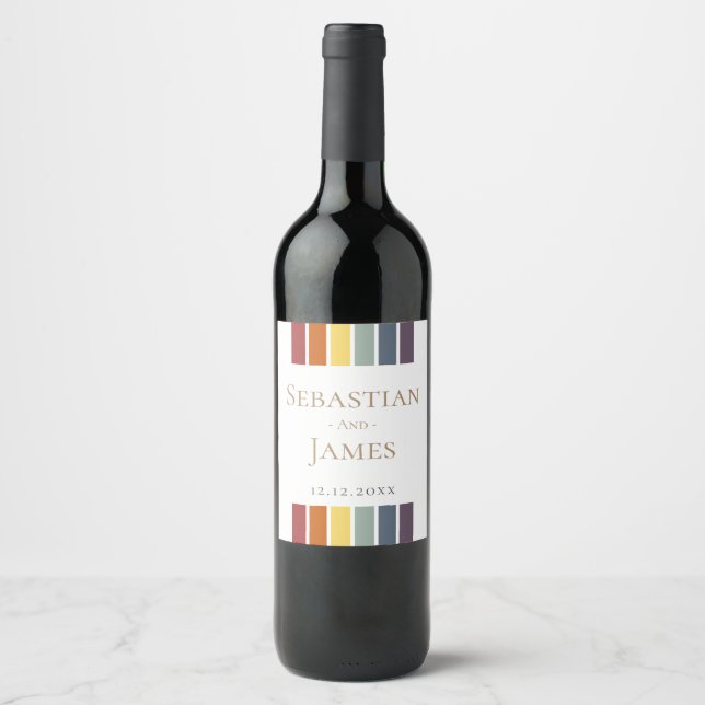Etiqueta Para Botella De Vino Elegante matrimonio gay arcoiris LGBTQ (Anverso)