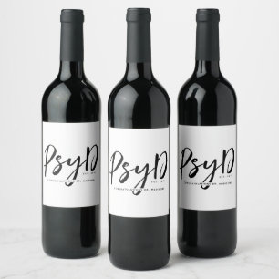 Etiqueta Para Botella De Vino Elegante Médico de Psicología en PsyD