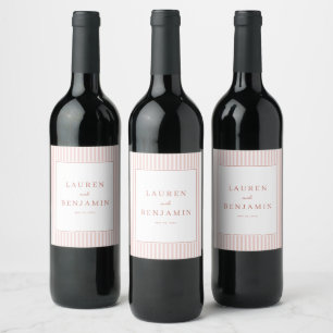Etiqueta Para Botella De Vino Elegante Minimalista de Rayas Coral