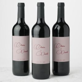 Etiqueta Para Botella De Vino Elegante minimalista Rosa Boda