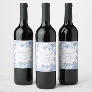 Etiqueta Para Botella De Vino Elegante Moda Blue Toile Chinoiserie Bridal Shower