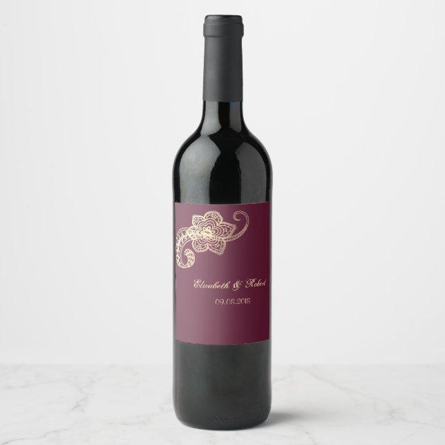 Etiqueta Para Botella De Vino Elegante Moda Gold Paisley (Anverso)