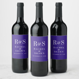 Etiqueta Para Botella De Vino Elegante Moda morada oscura Boda monograma moderno