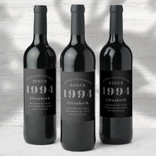 Etiqueta Para Botella De Vino Elegante Moda Negro Y Gris 30 cumpleaños
