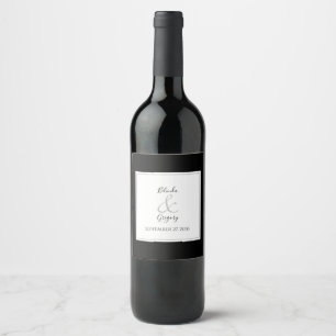 Etiqueta Para Botella De Vino Elegante Monograma Boda blanco y negro