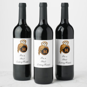 Etiqueta Para Botella De Vino Elegante Monograma de búho británico