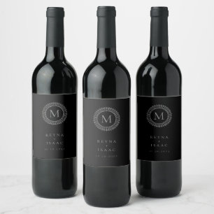 Etiqueta Para Botella De Vino Elegante Monograma de Corona Deco de Plata