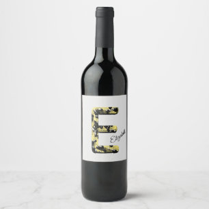 Etiqueta Para Botella De Vino Elegante Monograma de la letra negra dorada E