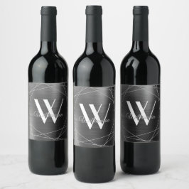 Etiqueta Para Botella De Vino Elegante Monograma Geométrico de Nombre Metálico P