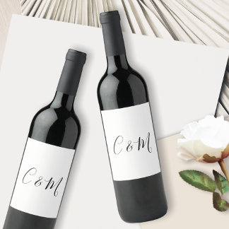 Etiqueta Para Botella De Vino Elegante Monograma Negro y Blanco