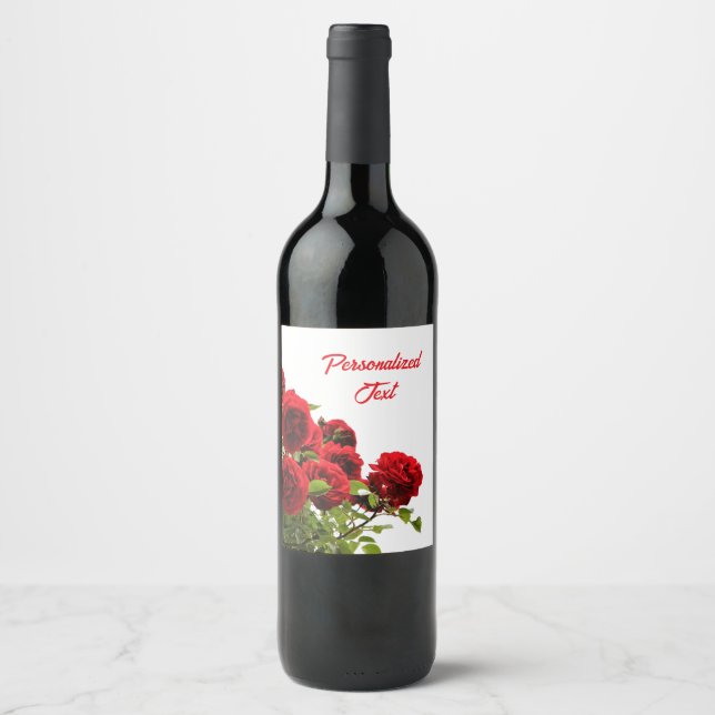 Etiqueta Para Botella De Vino Elegante Monograma Romántico Rosa Rojo (Anverso)