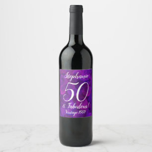 Etiqueta Para Botella De Vino Elegante morado 50 y un año fabuloso personalizad