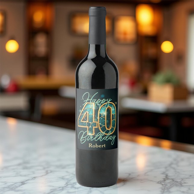 Etiqueta Para Botella De Vino Elegante Mosaico Metálico Verde azulado y Oro 40 c (Subido por el creador)