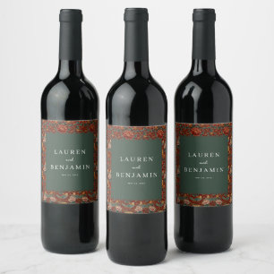 Etiqueta Para Botella De Vino Elegante Motivo Ornitológico Floral Rojo