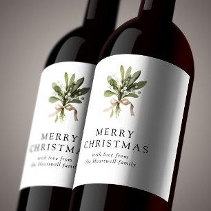Etiqueta Para Botella De Vino Elegante Muérdago al Agua Merry Christmas