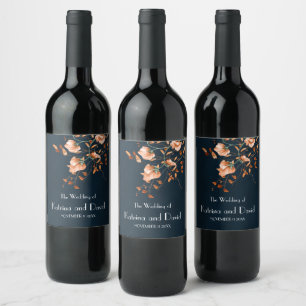 Etiqueta Para Botella De Vino Elegante Naranja azul quemado Verde azulado Floral