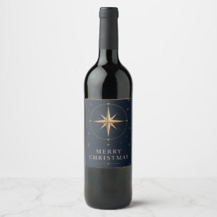 Etiqueta Para Botella De Vino Elegante Navidad Celestial, estilo Midnight Navy