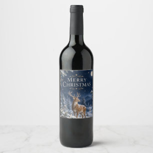 Etiqueta Para Botella De Vino Elegante Navidad de Ciervo, Grabado Vintage del Bo