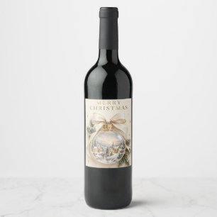 Etiqueta Para Botella De Vino Elegante Navidad Personalizada, Adorno Vintage