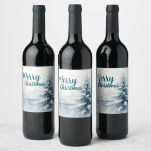 Etiqueta Para Botella De Vino Elegante Navidad Xmas invierno bosque de pinos Hol