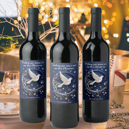 Etiqueta Para Botella De Vino Elegante Navidades de Moda de Peace Dove Faux Pape