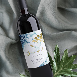 ETIQUETA PARA BOTELLA DE VINO ELEGANTE NAVY DE ORO SUBMARINO DUCHA BRIDAL DE PES
