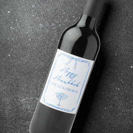 Etiqueta Para Botella De Vino Elegante nombre personalizado de Bow Menorah Feliz