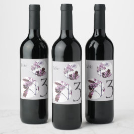 Etiqueta Para Botella De Vino Elegante Número de Mesa Boda Floral Vintage