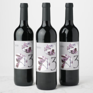 Etiqueta Para Botella De Vino Elegante Número de Mesa Boda Floral Vintage