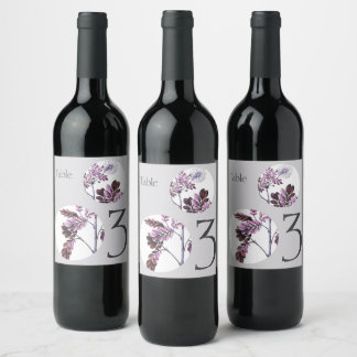 Etiqueta Para Botella De Vino Elegante Número de Mesa Boda Floral Vintage