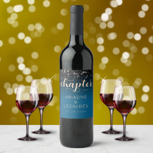 Etiqueta Para Botella De Vino Elegante Oceánico Azul Melocotón Boda Un Nuevo Cap