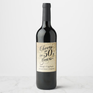 Etiqueta Para Botella De Vino Elegante Oro 50 Aniversario