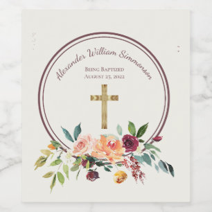 Etiqueta Para Botella De Vino Elegante oro Borgoña Floral Baby Christening