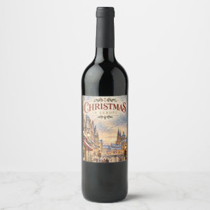 Etiqueta Para Botella De Vino Elegante paisaje urbano europeo de Navidad