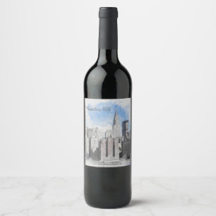Etiqueta Para Botella De Vino Elegante panorama de Manhattan en la ciudad de Nue