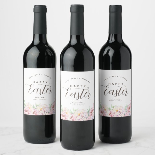 Etiqueta Para Botella De Vino Elegante Pascua Floral Pastel (Botellas)