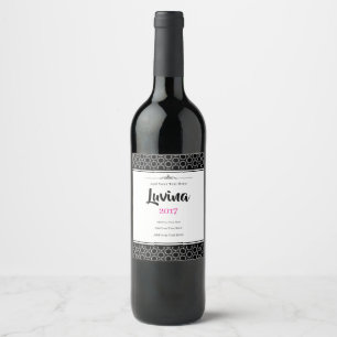 Etiqueta Para Botella De Vino Elegante patrón de mandala de pétalos en blanco y 