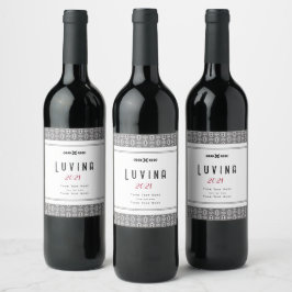 Etiqueta Para Botella De Vino Elegante Patrón Floral Sin Costuras en Blanco y Ne