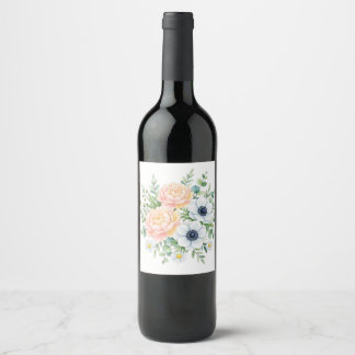 Etiqueta Para Botella De Vino Elegante peonía en acuarela y floral de anemona bl